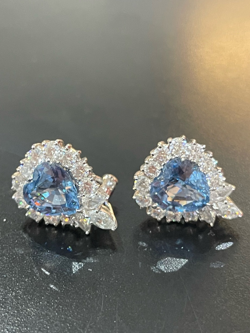 Heart Halo Blue Crystal Stud Earrings - Women Jewelry